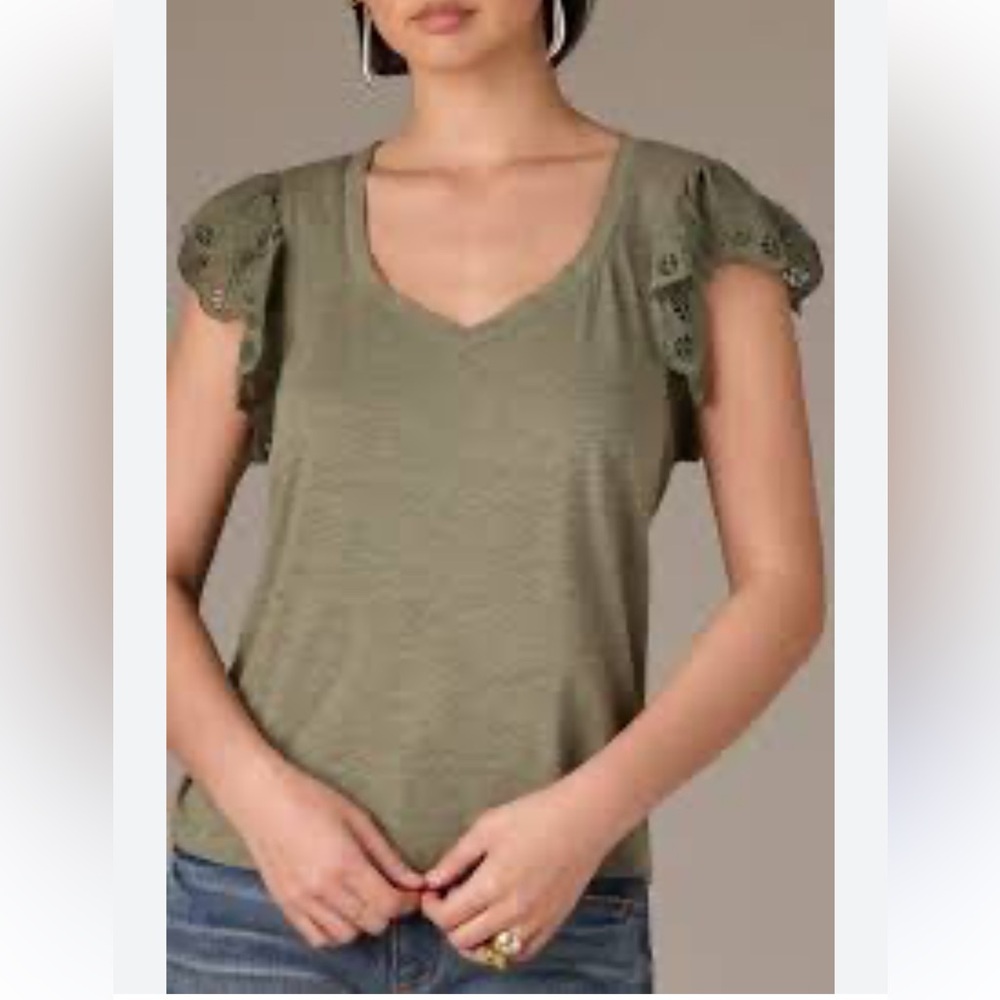 Wit & Wisdom Forest Green Lace Sleeve Tee